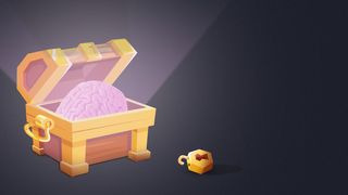 Illustration of a loot chest with a brain inside. 